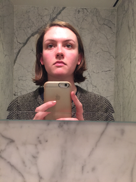 Me in the dangene bathroom post-bed, slightly more rosy than usual.